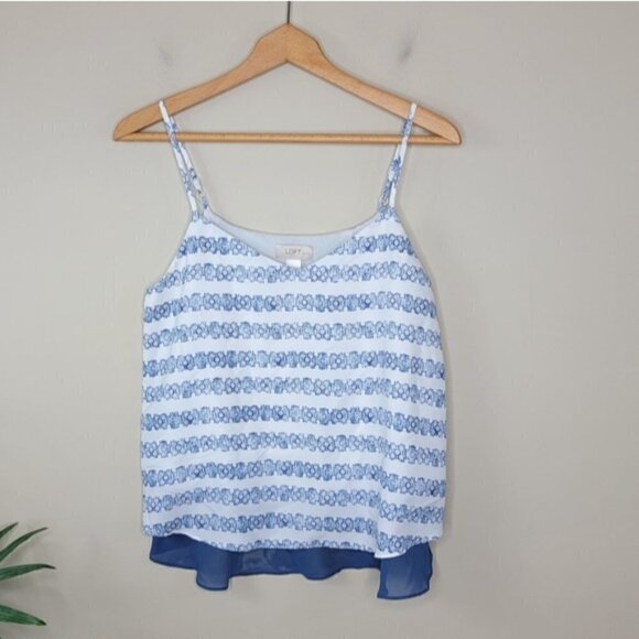 LOFT Factory | Blue Floral Layered Cami Tank Blouse Size Medium Petite - Picture 2 of 5